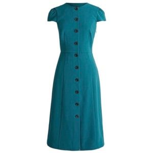 NWT J.Crew Green Button Front Cap Sleeve Dress, Size 14
